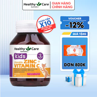 Vien uống ZinC và Vitamin C Healthy Care Kids Chewable 60 viên vị dâu giúp bé ăn ngon