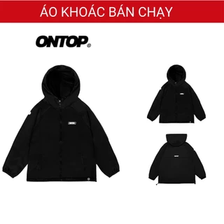 Áo khoác dù local brand có mũ ONTOP màu đen nam nữ form rộng 2 lớp tag su Rubber Tag Jacket | O15-AK5