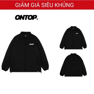 Áo khoác dù nam nữ màu đen ONTOP cổ bẻ thêu chữ 2 lớp form rộng local brand EMB Jacket | O15-AK6