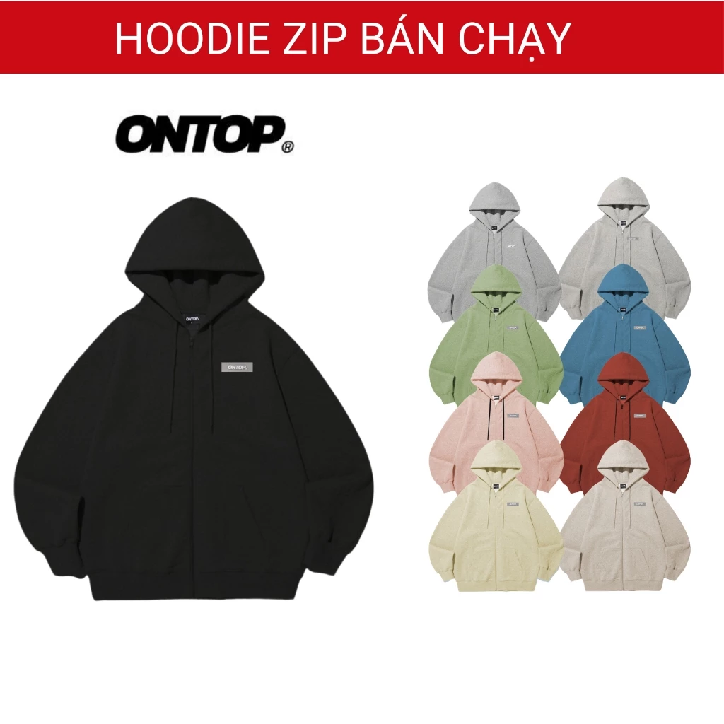 Áo khoác hoodie zip local brand ONTOP nam nữ, vải nỉ bông, form rộng tag su nhiều màu Basic Hoodie | O18-HD1