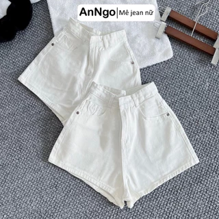 Quần short jean nữ trắng lưng cao bo lai cá tính, chất jean denim bền đẹp Anngo - AT437