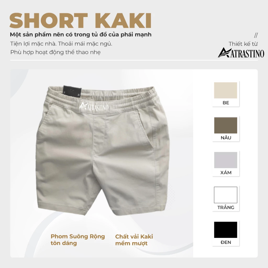 Quần short kaki nam Atrastino co giãn dầy dặn mềm mịn form ngắn trên gối trẻ trung- short 001