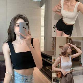 Áo Croptop nữ hai dây quai lớn cổ vuông, Chất Cotton Mềm Mịn Ôm Dáng Sexy XM genlyfashion FG002