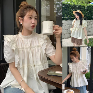 Áo baby doll tay bồng áo kiểu nữ dáng bèo xinh, chất đũi gân mềm mịn, phong cách Hàn Quốc XM genlyfashion FG051