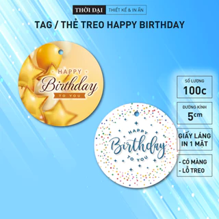 100 Tag / Thẻ treo "Happy Birthday" Bong Bóng Vàng - Cốm Sprinkle Trang Trí Quà Tặng, Sinh Nhật
