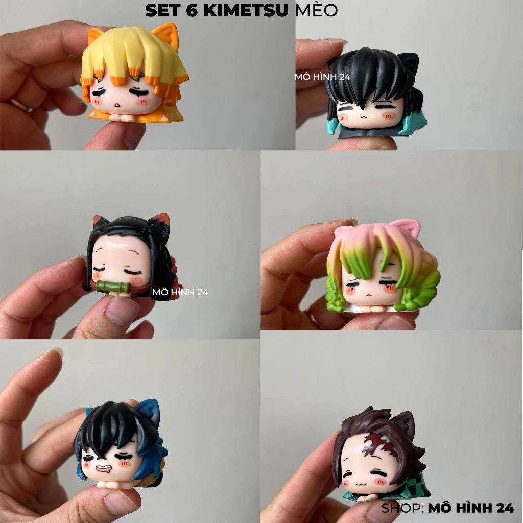 BỘ 6 MÔ HÌNH Kimetsu No Yaiba Mèo đáng yêu Zenitsu Inosuke Muichiro Tokito mitsuri kanroji mô hình cosplay mèo chibi