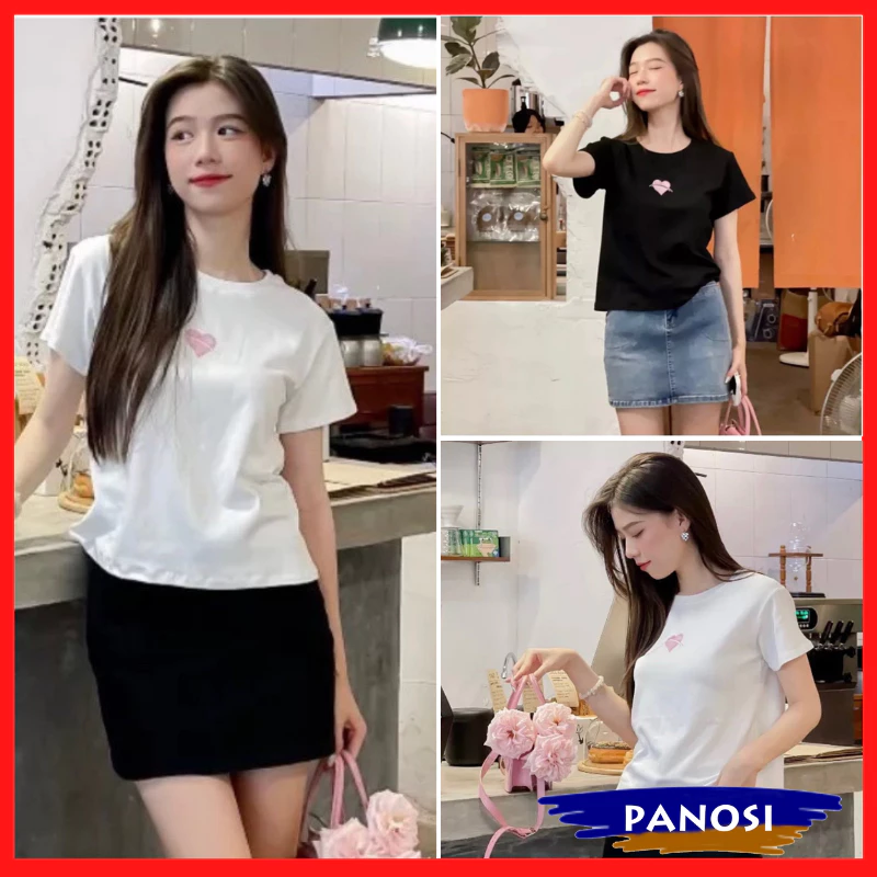 Áo phông baby tee in hình tim chất cotton khô cá tính mùa hè A440 PANOSI