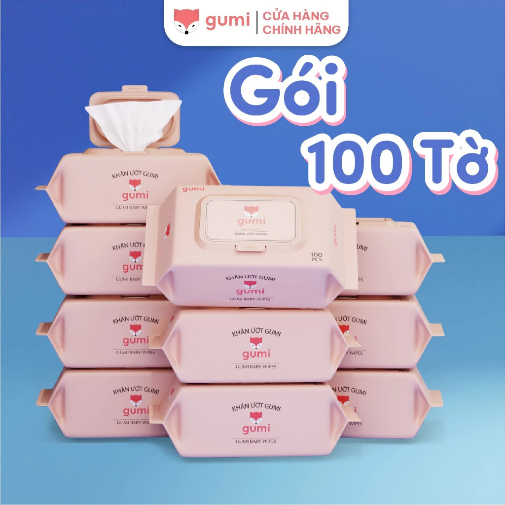 Khăn ướt cao cấp GUMI 100 tờ - không cồn , không barabens an toàn cho bé sơ sinh