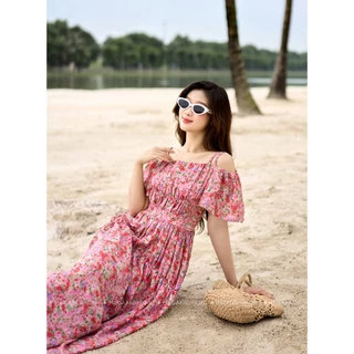 [Mã FADEP2302 giảm đến 30k đơn từ 99k] Váy maxi hoa nhí hồng phong cách nhẹ bay ngày hè cá tính Megafashion