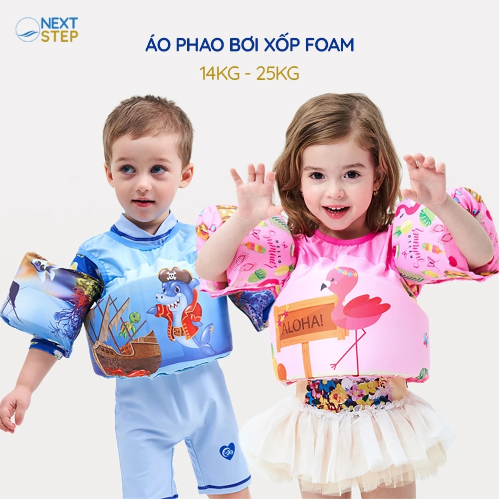 Áo phao bơi trẻ em chất liệu xốp PE ôm ngực vòng ôm tay cho bé tập bơi cân nặng từ 14kg đến 25kg