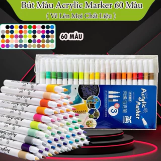 Bút màu acrylic marker 60 màu vẽ sơn chống nước bộ cọ vẽ trên mọi chất liệu bề mặt