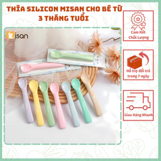 MISAN - Thìa silicon Misan cho bé từ 3 tháng tuổi hình Mèo Gấu