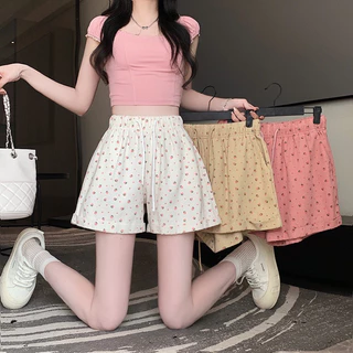 Quần Shorts Nữ Chất Kaki In Nơ, Quần Đùi Cạp Chun Cho Nữ Hoạ Tiết Hoa Nhí JUDIE.Closet