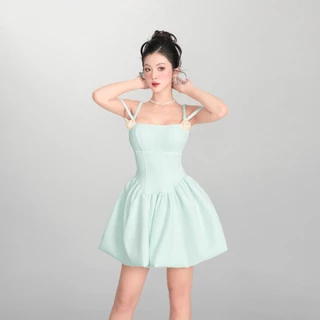 Twinkle Rose-tied Blue Dress - Đầm xanh D5863