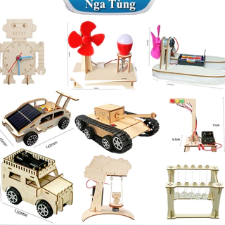 Đồ chơi stem  STEAM- Bộ lắp ghép sản phẩm xe tăng, ô tô, cano, xe lu, máy bay gỗ chạy bằng Pin AA. trí tuệ, sáng tạo