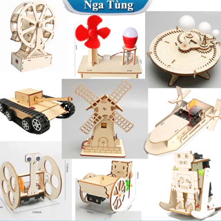 Đồ chơi stem  STEAM- Bộ lắp ghép sản phẩm xe tăng, robot, ô tô, cano, xe lu, máy bay gỗ. đồng hồ trí tuệ, sáng tạo