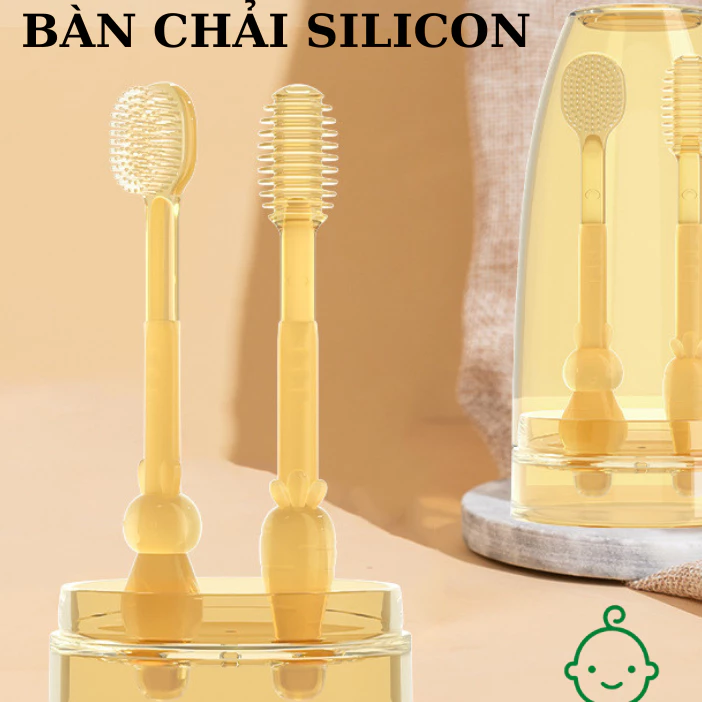 Bàn chải đánh răng silicon cao cấp cho bé,Set rơ lưỡi mềm mại cho bé 0-18 tháng