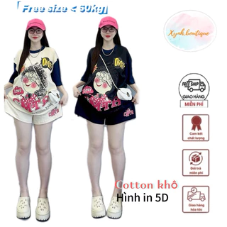 Set đồ bộ nữ set cotton khô in hình 5D cô gái tóc xù dễ thương phom to dáng  trẻ trung năng động kèm ảnh thật