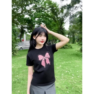 Áo thun Baby Tee nữ nơ hồng basic form vừa siêu tôn dáng chất liệu 100% cotton 250GSM Local Brand GUU BB03