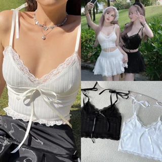 Áo 2 dây kiểu ren TRANGCLOTHINGG phối dây buộc nơ, phong cách gợi cảm quyến rũ A5853 ÁO 2 DÂY REN TRANGCLOTHINGG