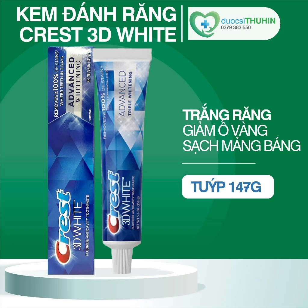 Kem Đánh Răng Trắng Răng Crest 3D White Advanced Whitening 147g – Làm Trắng Răng, Sạch Mảng Bám