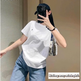 Áo phông nữ cotton tàu thêu ngựa cổ tròn form rộng siêu Hot