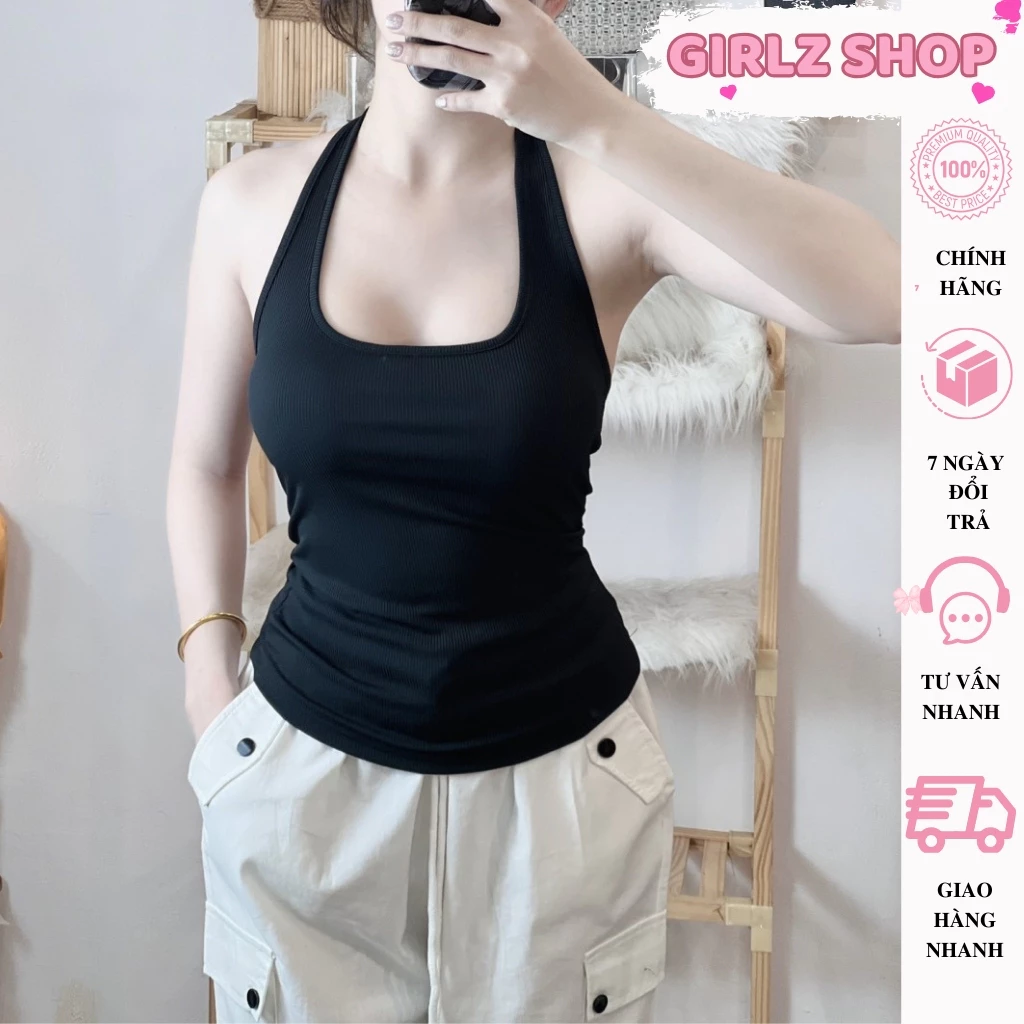 Áo cổ yếm nữ dáng dài hở lưng ôm body tôn dáng GirlZ Shop, Áo kiểu nữ chất gân tăm phong cách sexy cá tính -A13-