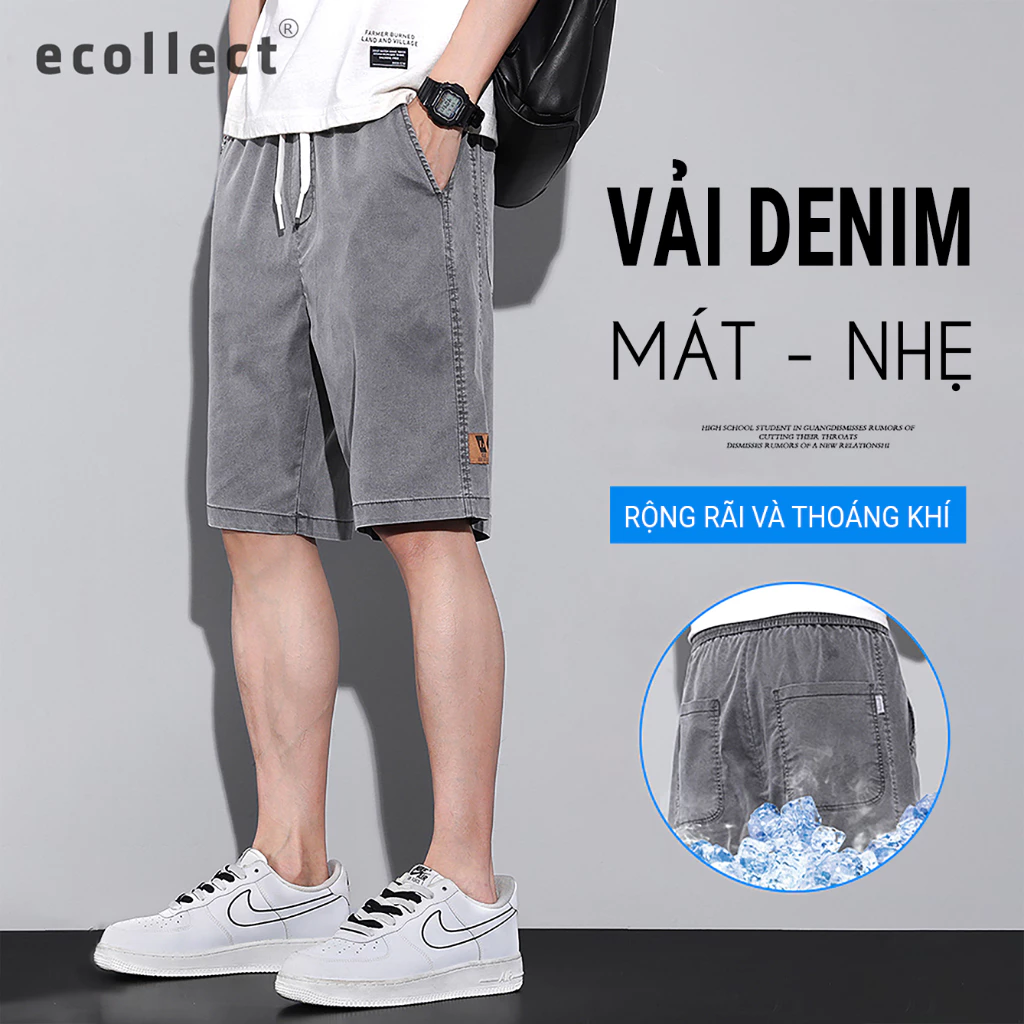 Quần short denim nam ECOLLECT phom ngang gối chất vải denim co giãn mềm nhẹ mát thời trang mặc mùa hè QS19