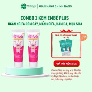 COMBO 2 Kem EmBé Plus - Kem bôi da thảo dược cho bé khi bị rôm sảy, hăm da, muỗi đốt, giảm ngứa nhanh(Tuýp 20g)