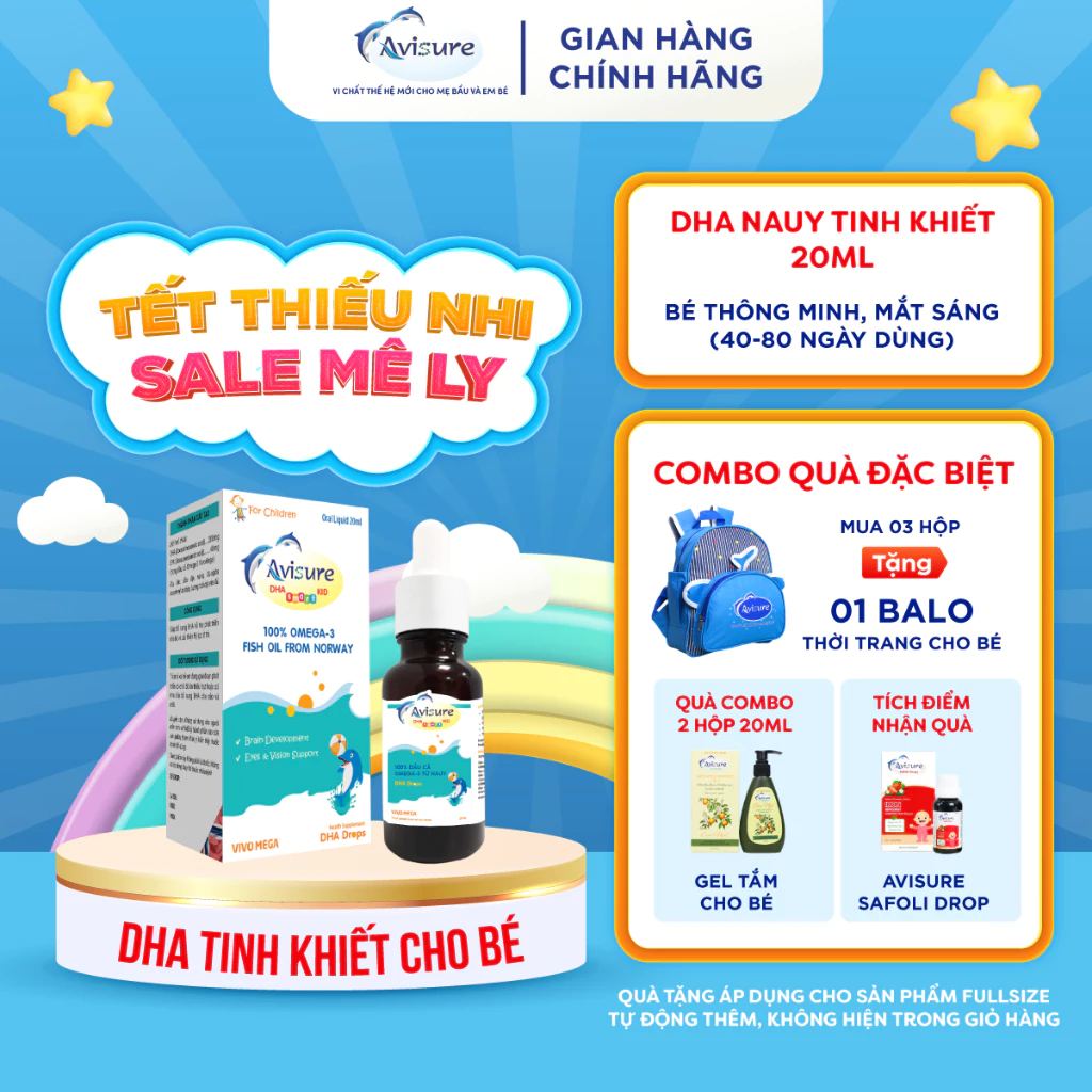 DHA cho bé Avisure DHA smart kid DHA tinh khiết từ Na Uy cho trẻ dạng nhỏ giọt 20ml