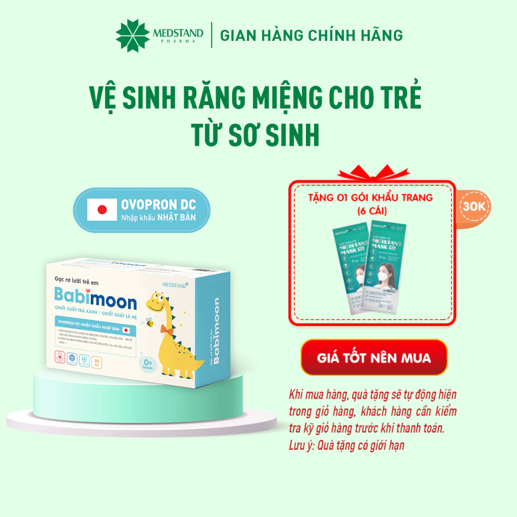 Gạc rơ lưỡi Babimoon vệ sinh răng miệng, sạch mảng bám, ngừa viêm nướu, sâu răng (Hộp 30 gói)