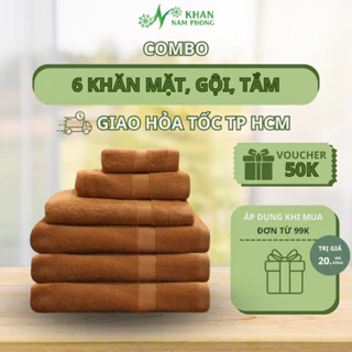 Combo 6 Khăn 28x50, 35x80, 60x120 - 2 Mặt, 2 Gội, 2 Tắm Cao Cấp - Sợi Cotton - Khăn Nam Phong