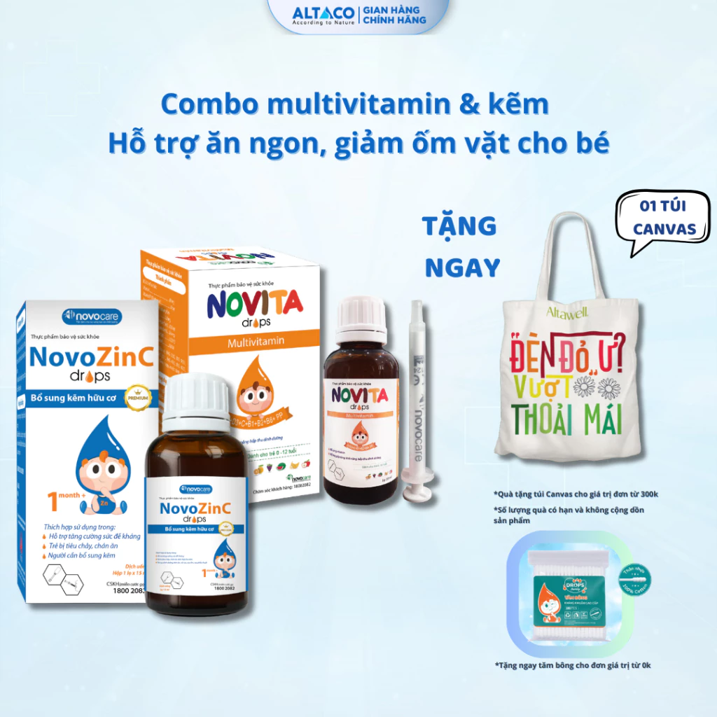 Combo kẽm multivitamin nhỏ giọt NovozinC Novita cho bé ăn ngon, tăng sức đề kháng