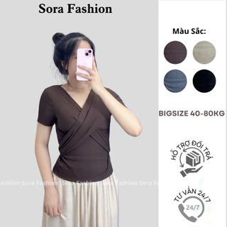 Áo Kiểu Nữ Xoắn Ngực Bigsize Sora Fashion, Áo Thun Nữ Vạt 2 Bên Eo Chất Liệu Thun Tăm 144