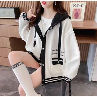 Áo Khoác Hoodie Form Rộng Nút Bấm Phối Viền Phong Cách Thời Trang Hottrend