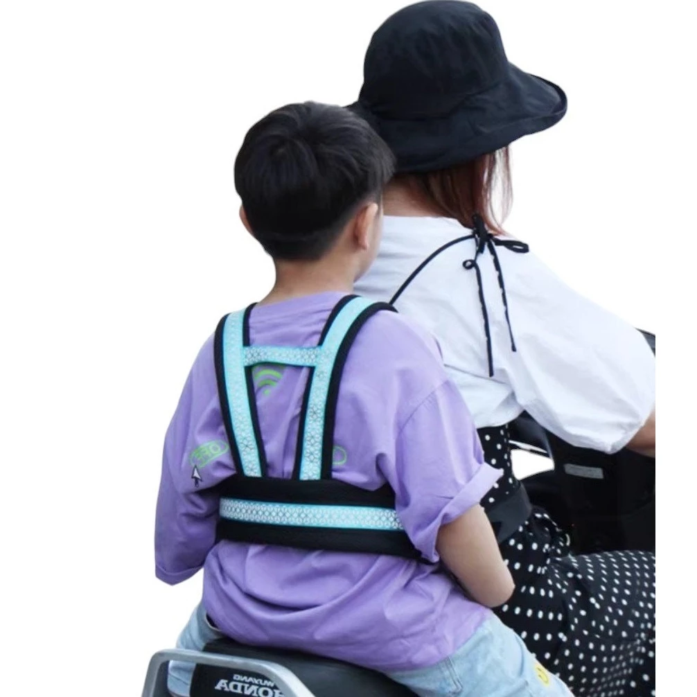 Đai đi xe máy balo phản quang, dây đai an toàn cho bé ngồi trước, ngồi sau thoáng khí 1 đến 10 tuổi