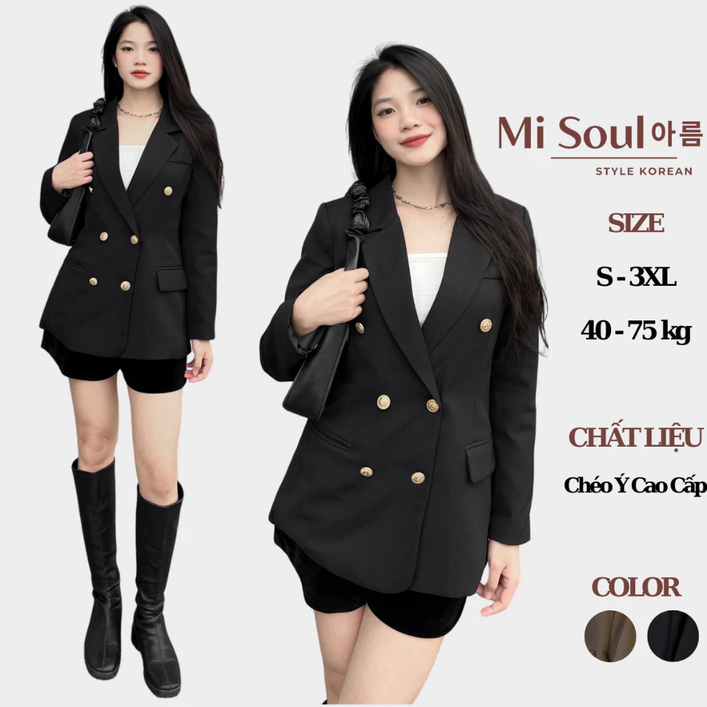 Áo Vest Nữ Chất Chéo Ý Cao Cấp Đệm Vai BigSize MiSoul, Áo Blazer Nữ Khoác Ngoài 2 Lớp Dài Tay BigSize MiSoul 216