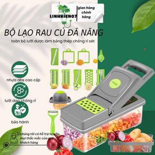 Bộ dụng cụ lạo hoa quả  đa chức năng có nắp tích hợp dao cắt thái gọt nạo bào sợi rau củ quả kiểu hạt lựu đa năng