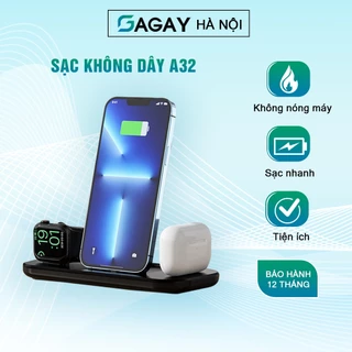 Sạc không dây A32 sạc nhanh chóng, không nóng máy, đế sạc không dây 3 trong 1 đa chức năng GAGAY