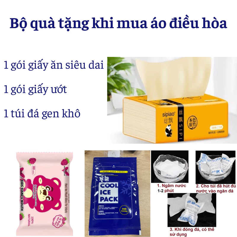 Giấy ăn siêu dai, giấy ướt, túi giữ lạnh thực phẩm (Combo quà tặng khi mua áo điều hòa, quạt)