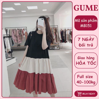 Váy bầu bigsize thiết kế GuMe dáng babydoll 3 Tầng Phối 3 Màu chất vải sạn lụa cao cấp 40-100kg mặc ở nhà đi chơi MB151