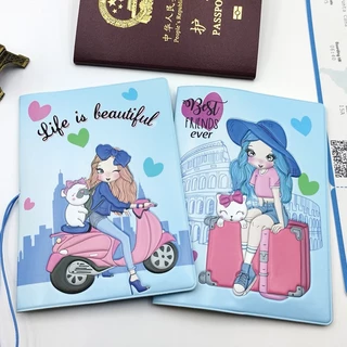 Bao Da PU Mỏng Để Hộ Chiếu Passport Có Ngăn Đựng Thẻ Hình Cô Gái Thời Trang - Shine House