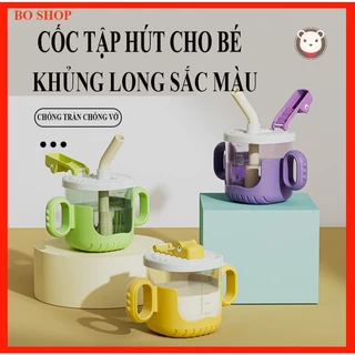 [HỎA TỐC] Bình cốc tập hút nước 300ml cho bé chống tràn chống vỡ chống sặc hình khủng long