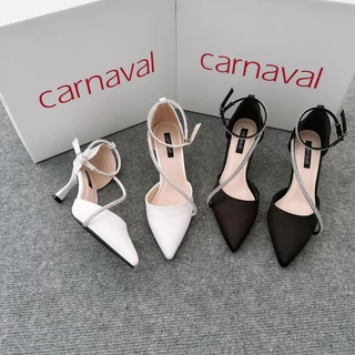 Giày sandal cao gót mũi nhọn Carnaval cao 7 phân đính xoàn đá siêu sang