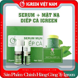 Bộ đôi Serum + Mặt nạ diếp igreen sạch mụn kiềm dầu se khí lổ chân long cho da sang đẹp tự nhiên