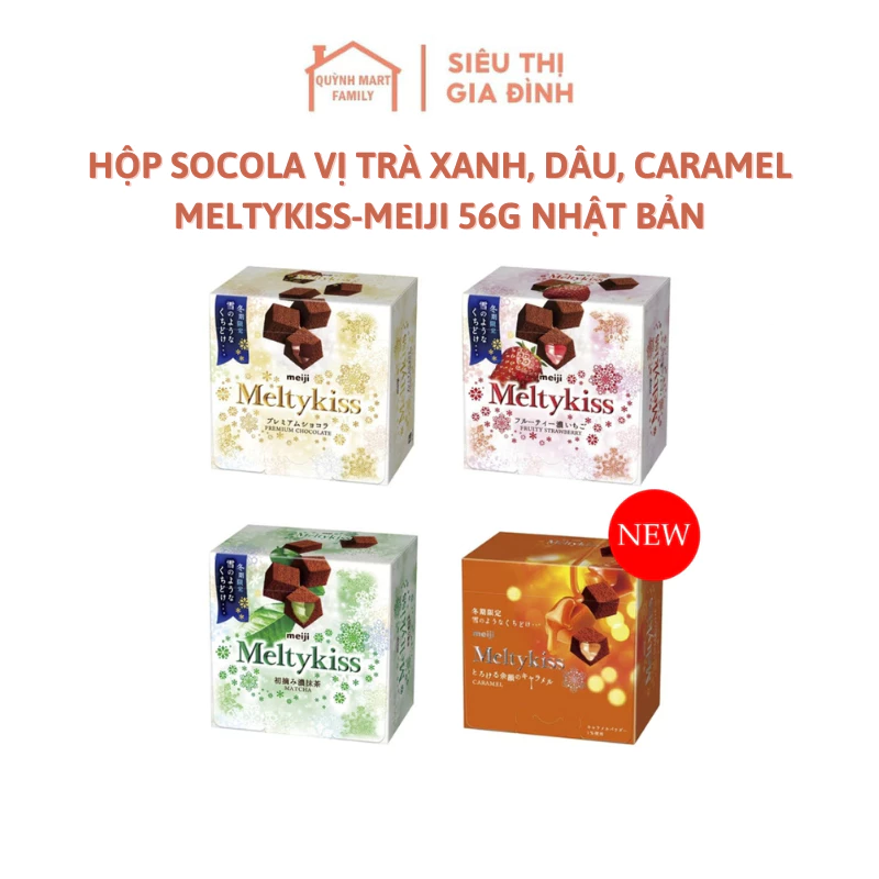Hộp Socola Vị Trà Xanh, Dâu, Caramel Meltykiss-Meiji 56g Nhật Bản