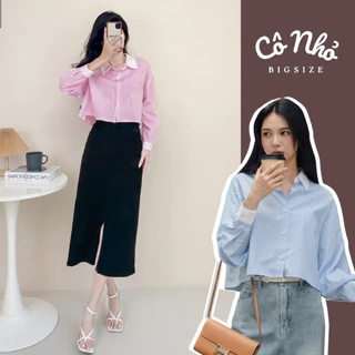 Áo Sơ Mi Croptop Tay Dài Kẻ Sọc Phối Cổ Trắng Sành Điệu Vải Lụa Mềm Mịn Ít Nhăn CÓ BIGSIZE SM165