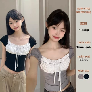 Áo babytee cổ trễ phối ngực bèo kèm dây in chữ - Retrostyle - AoBbtbeongucto0535_P0K2