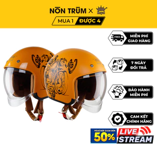 Mũ bảo hiểm 3/4 Royal M139 kính âm V7 cafe racer vàng size M L XL