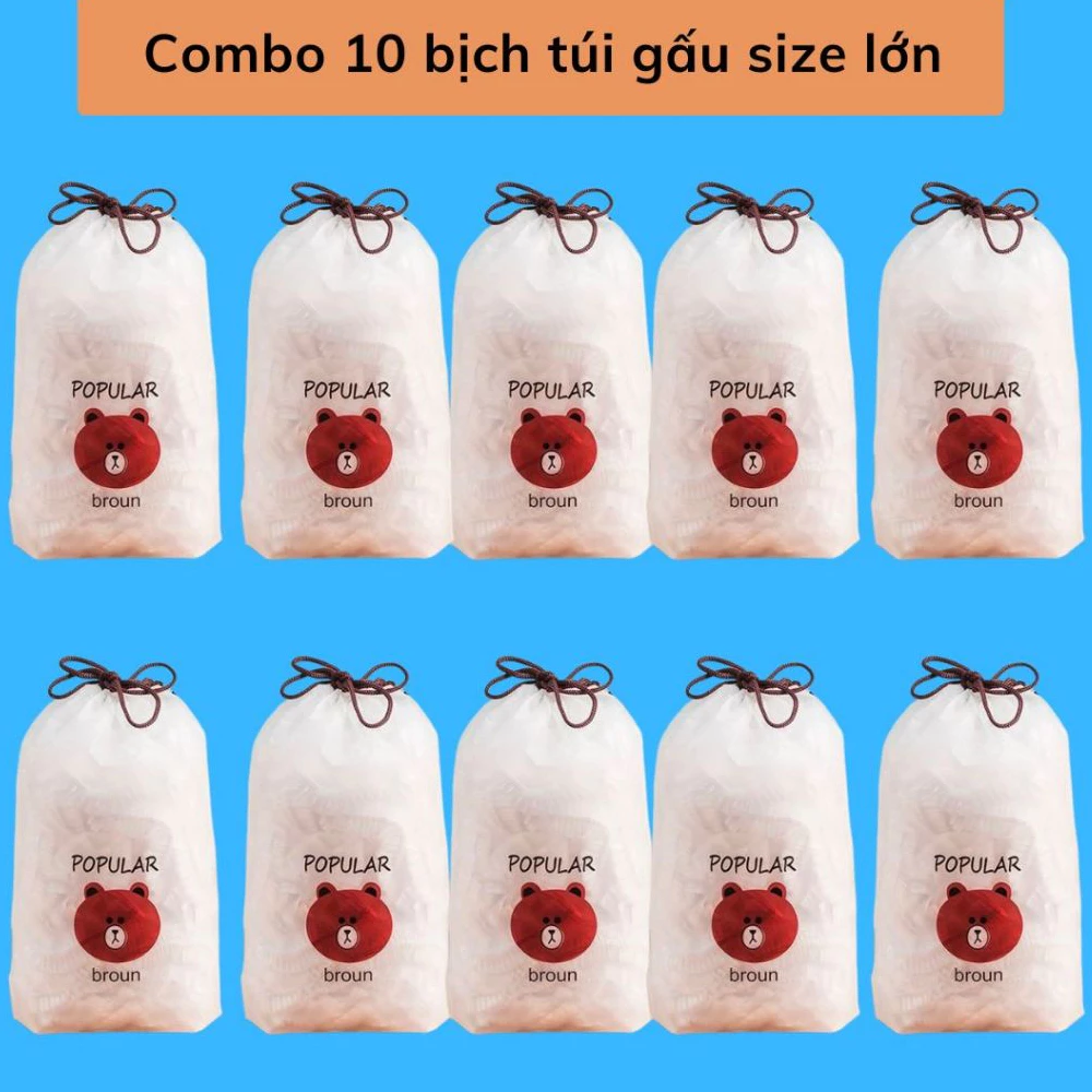Combo 5-10 túi Màng bọc thực phẩm chất liệu PE có chun co dãn siêu dai